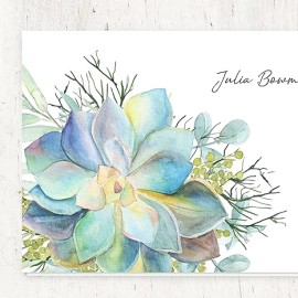 Personalized Stationery, Single Succulent Watercolor, Folded Note Cards